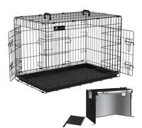 VOUNOT® Dog Crate Portable Pet Crate Foldable Secure Puppy Cage with Durable Crate Cover 2 Doors, Removable Slide Tray, 2 Carry Handles, Large 36 Inches, Black