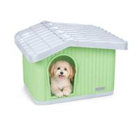 VOUNOT® Dog House, Weatherproof Pet Shelter with Sloped Roof, Durable Kennel with Non-Slip Feet for Indoor & Outdoor Use, 60×51×41 cm, Green