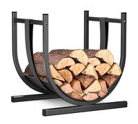 VOUNOT® Firewood Log Rack, Metal U-Shape Log Holder with Safety Strap Firewood Storage Stand for Fireplace, Indoor&Outdoor, 41 × 37 × 39.5 cm, Black