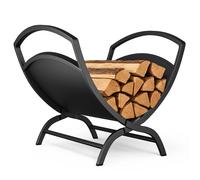 VOUNOT® Firewood Log Rack, Metal X-Shape Log Holder Firewood Storage Stand for Fireplace, Indoor&Outdoor, 40.5 × 32 × 33 cm, Black