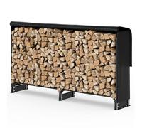 VOUNOT® Firewood Log Rack with Waterproof Cover, Metal Log Store Outdoor, 200 x 115 x 40 cm, Black
