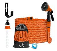 VOUNOT Flexible Garden Hose, 15 m, Flexible Water Hose, Expandable with 10 Spray Functions, Quick Adapters and Wall Mount, Orange