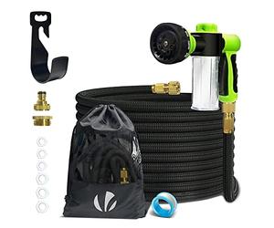VOUNOT Flexible Garden Hose 15m, Expandable Water Hose Pipe with 8 Modes Water Spray Nozzles Soap Dispenser, Magic Water Pipe, Black