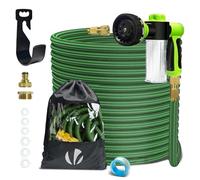 VOUNOT Flexible Garden Hose 30 m, Flexible Water Hose, Expandable with 8 Spray Functions, Detergent Container, Quick Adapters & Wall Mount, Green