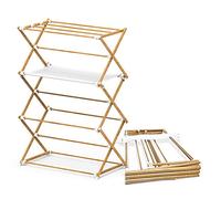 VOUNOT® Folding Clothes Airer Extendable Tower Clothes Airer Space Saving Clothes Dryer with 3 Levels Metal Wood Look, 75 x 63 x 169 cm