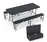 VOUNOT Folding Table Bench Set Trestle Portable Party Picnic BBQ Camping Set, Black