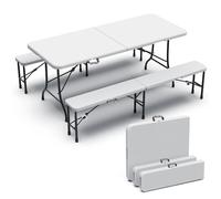 VOUNOT Folding Table Bench Set Trestle Portable Party Picnic BBQ Camping Set, White