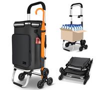VOUNOT Folding Shopping Trolley, Aluminium Lightweight Shopping Cart 60L Black