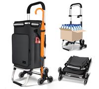 VOUNOT Folding Shopping Trolley, Aluminium Lightweight Shopping Cart 50L Black
