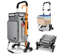 VOUNOT® Folding Shopping Trolley on 6 Wheels, Aluminium Lightweight Shopping Cart with Insulated Cooling Bag, 2 Hooks, 2 Side Pockets, Stair Climbing Grocery Trolley, 60L Grey