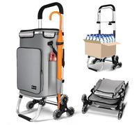 VOUNOT® Folding Shopping Trolley on 6 Wheels, Aluminium Lightweight Shopping Cart with Insulated Cooling Bag, 2 Hooks, 2 Side Pockets, Stair Climbing Grocery Trolley, 60L Grey