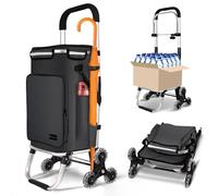 VOUNOT® Folding Shopping Trolley on 6 Wheels, Aluminium Lightweight Shopping Cart with Insulated Cooling Bag, 2 Hooks, 2 Side Pockets, Stair Climbing Grocery Trolley, 60L Black