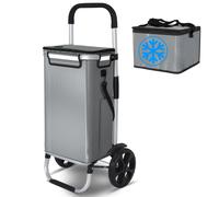 VOUNOT Folding Shopping Trolley with Cool Bag, 2 Mudguard wheels 57L Grey