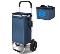 VOUNOT® Folding Shopping Trolley, Aluminium Lightweight Shopping Basket with Insulated Cooling Bag, Waterproof Fabric, Mudguard Stair Climbing Wheels Grocery Trolley, 58L Navy Blue