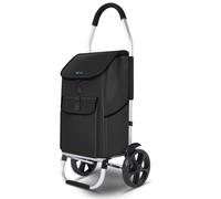 VOUNOT Folding Shopping Trolley, Aluminium Lightweight Shopping Cart with Detachable Shopping Bag, Waterproof Fabric, Mudguard Stair Climbing Wheels Grocery Trolley, 55L Black