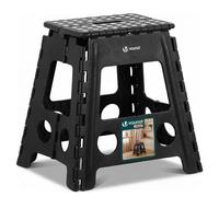 VOUNOT® Folding Step Stool, Portable Stepping Stool with Carrying Handle, Anti-Slip Folding Stool for Bathroom, Garden, Camping, Home, 39 x 32 x 40 cm, Black