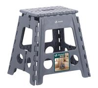 VOUNOT® Folding Step Stool, Portable Stepping Stool with Carrying Handle, Anti-Slip Folding Stool for Bathroom, Garden, Camping, Home, 39 x 32 x 40 cm, Grey