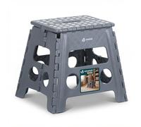 VOUNOT® Folding Step Stool, Portable Stepping Stool with Carrying Handle, Anti-Slip Folding Stool for Bathroom, Garden, Camping, Home, 37 x 30 x 32.5 cm, Grey