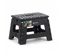 VOUNOT® Folding Step Stool, Portable Stepping Stool with Carrying Handle, Anti-Slip Folding Stool for Bathroom, Garden, Camping, Home, 32 x 25 x 22 cm, Black
