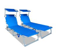 VOUNOT Folding Sun Loungers Set of 2, Sunbed with Adjustable Backrest & Sunsh...