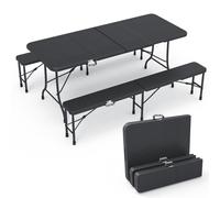 VOUNOT Folding Table Bench Set Trestle Portable Party Picnic BBQ Camping Set, Black