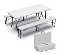 VOUNOT Folding Table Bench Set Trestle Portable Party Picnic BBQ Camping Set, White