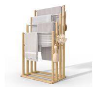 VOUNOT® Freestanding Towel Rail 4-Tier Bamboo Towel Stand, Stable Towel Holder Storage for Washcloths and Bathroom Accessories, Natural