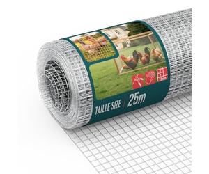 VOUNOT® Galvanised Welded Wire Mesh Roll 0.5 x 25m, 13mm Mesh, 0.7mm Wire Thickness, Metal Garden Fencing for Small Animals, Poultry, Chicken Coop, Grey