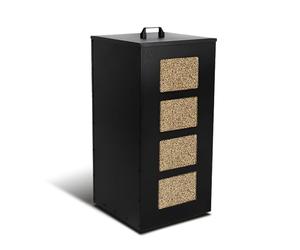 VOUNOT Indoor Metal Pellet Holder with 45 kg Wheels, Pellet Container with Removable Sieve and 4 Transparent Level Indicators, Box for Pellet Stove, 36 x 36 x 76 cm, Black