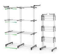 VOUNOT® Large Capacity 4 Tier Clothes Airer, Extendable Laundry Drying Rack Stainless Steel Clothes Horse with Foldable Wings, Telescopic Rod for Indoor Outdoor, White