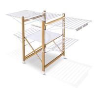 VOUNOT Large Clothes Airer Foldable 2-Level with Wings & Casters White&Wood Look
