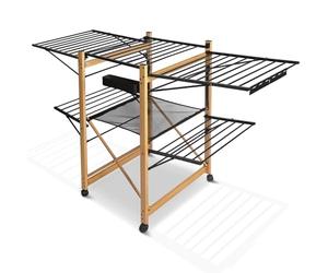 VOUNOT® Large Clothes Airer, Foldable Clothes Drying Rack, 2-Level Clothes Horse with Wings & Casters, Free-Standing Garment Laundry Drying Rack for Indoor Outdoor, Black