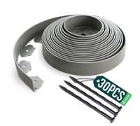 Vounot Lawn Edging 10 M With 30 Pegs, Flexible Plastic Garden Border Strips For Grass, Flower Beds, Path, Gravel, 5 Cm High, Grey