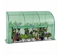 VOUNOT Lean to Wall Greenhouse with Zipped Roll-Up Door 300x100x180cm, Green