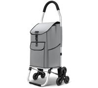 VOUNOT® Folding Shopping Trolley on 6 Wheels, Aluminium Lightweight Shopping Cart with Insulated Cooling Bag, Stair Climbing Grocery Trolley, 58L Grey