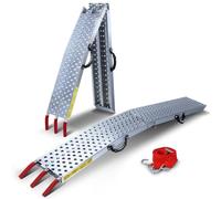 VOUNOT® Loading Ramps, Heavy Duty Foldable Galvanized Metal Ramps Non-Slip with Hook Safety Straps for Van, Lawnmower, ATV, Quad Motorcycle, 400 kg Max Loading