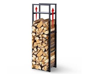 VOUNOT® Log Store Firewood Storage Rack with Adjustable Height 120/145/170 cm, Metal Wood Holder with Integrated Shelf, Heavy Duty Vertical Log Stand for Indoor and Outdoor Firewood Storage, Black