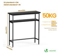 VOUNOT Narrow Console Table, 2-Tier Metal Frame Entryway Table 80x24x80cm, Black