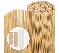 VOUNOT Natural Peeled Reed Fence 140x600cm with Fixing Clips Garden Panel Fence