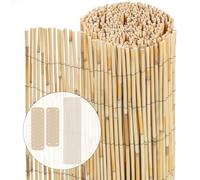 VOUNOT Natural Peeled Reinforced Reed Fence 140x600cm Privacy Screen Roll with Fixing Clips Garden Panel Fence for Outdoor Garden Patio Balcony Wind/Sun Protection