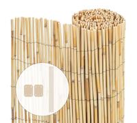 VOUNOT Natural Peeled Reinforced Reed Fence 90x300cm Privacy Screen Roll with Fixing Clips Garden Panel Fence for Outdoor Garden Patio Balcony Wind/Sun Protection