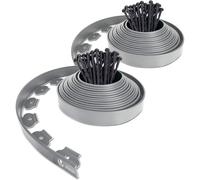 VOUNOT Plastic Garden Edging, Flexible 20m Lawn Edging with 60 Strong Securing Pegs, Grey