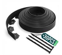 VOUNOT Plastic Garden Edging, Flexible Lawn Edging with 30 Pegs, Black 10m