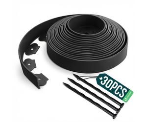 VOUNOT Plastic Garden Edging, Flexible Lawn Edging with 30 Pegs, Black 10m