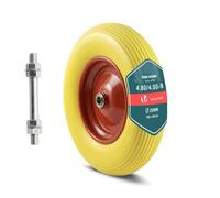 VOUNOT® Puncture-Proof 4.80/4.00-8 PU Wheelbarrow Wheel 392x92mm, 20mm Bore, with Needle Bearings for Hand Trucks, Carts, and Garden Trailers, Yellow