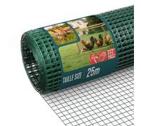 VOUNOT® PVC Coated Welded Wire Mesh Roll 0.25 x 25m, 25mm Mesh, 1mm Wire Thickness, Metal Garden Fencing for Small Animals, Poultry, Chicken Coop, Green