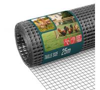 VOUNOT® PVC Coated Welded Wire Mesh Roll 0.5 x 25m, 13mm Mesh, 0.8mm Wire Thickness, Metal Garden Fencing for Small Animals, Poultry, Chicken Coop, Grey