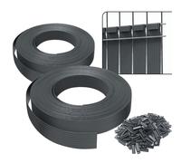 VOUNOT PVC Privacy Strips Garden Privacy Fence Screen 150m x 4.7cm Double Rod Mats with 300 Clips for Deck, Patio, Balcony, Grey