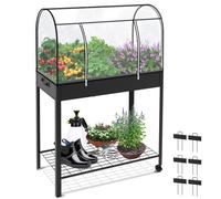 VOUNOT Raised Garden Bed, Mobile Metal Planter with Wheels and Bottom Shelf for Vegetables, Plants and Flowers