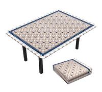 VOUNOT® Rectangular Tablecloth Covers Elastic Picnic Waterproof Table Cover Ceramic Pattern 180x114 cm, Khaki Blue